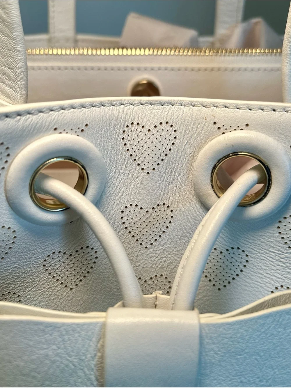 Cole Haan x Rodarte Heart Perforated Leather Bucket Bag White Bow